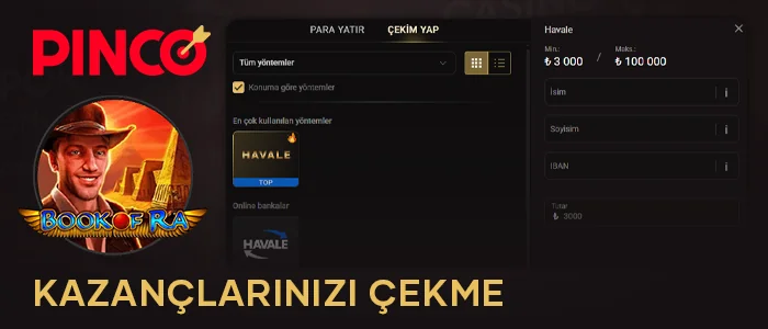 Book of Ra'da kazandıktan sonra Pinco online casinodan gelirinizi çekme
